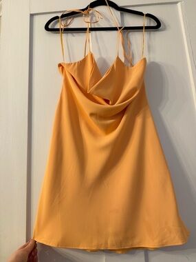 Abercrombie & Fitch Orange Satin Cowl Neck Slip Dress